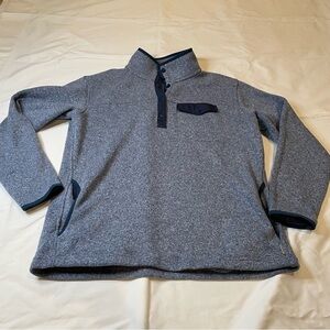 Eddie Bauer Heather Blue Fleece Pullover with Navy Trim and Pockets , Medium